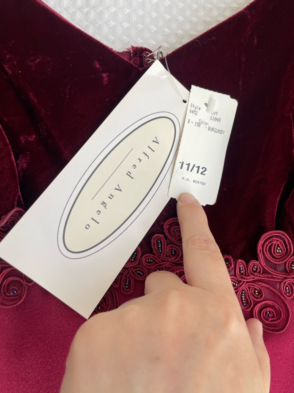 Vintage ALFRED ANGELO Burgundy Velvet Crepe Empire Waist Gown Sz 11/12‎ New - Picture 3 of 8